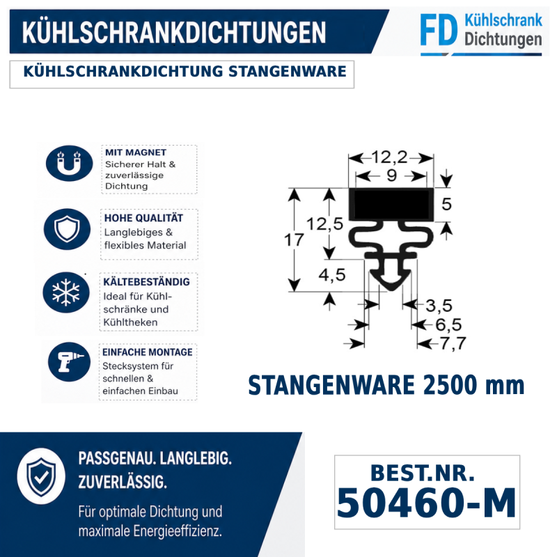 Steckdichtung mit Magnet Stangenware 2500 mm